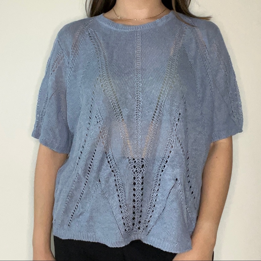 Coldwater Creek baby blue crochet-style eyelet sweater